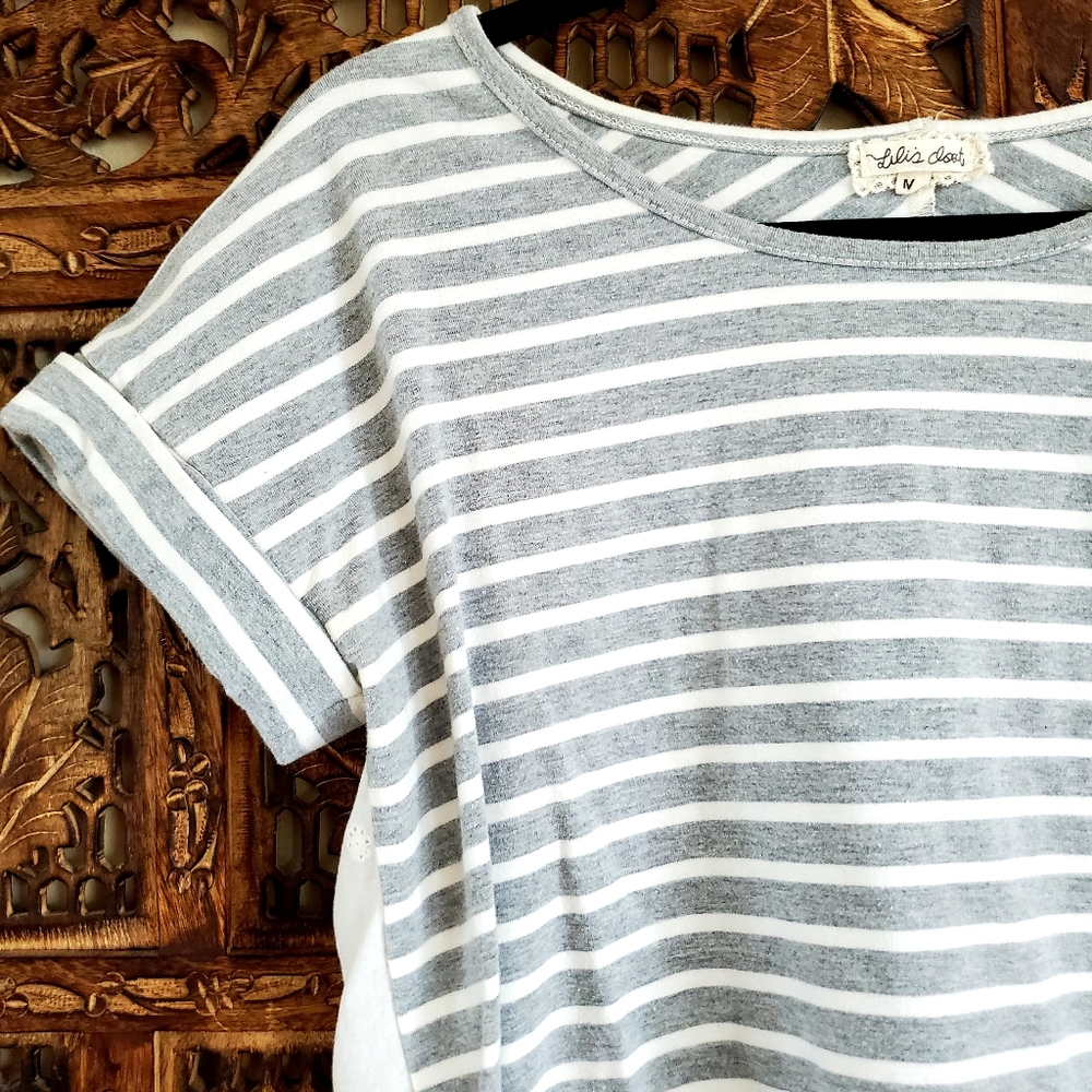 Anthropologie Striped Tee w/ Lace Back